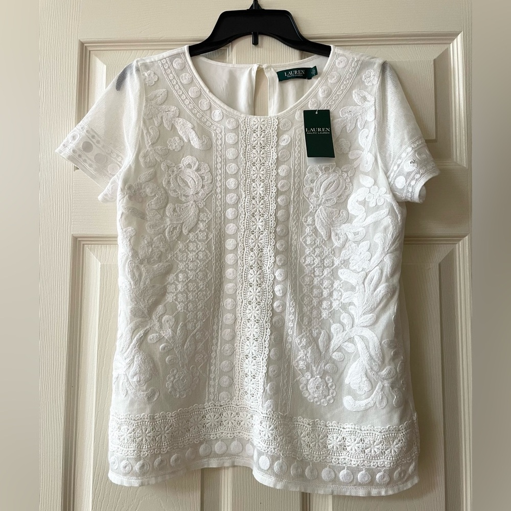 NWT Ralph Lauren White Eyelet Top Size M